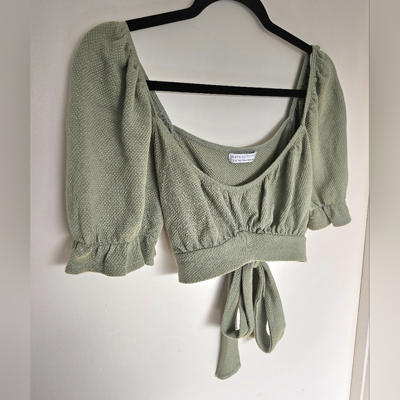 Sage Green Urban Outfitters Milkmaid Puff Sleeve Crop Top - Picture 5 of 7
